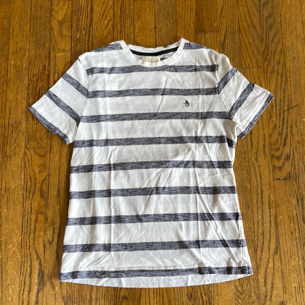 Original Penguin White and Navy Striped Short Sleeve Tee